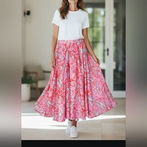 Nwt - Romeo And Juliet Couture Palm Print Summer Skirt Aqua/pink/red Size M.